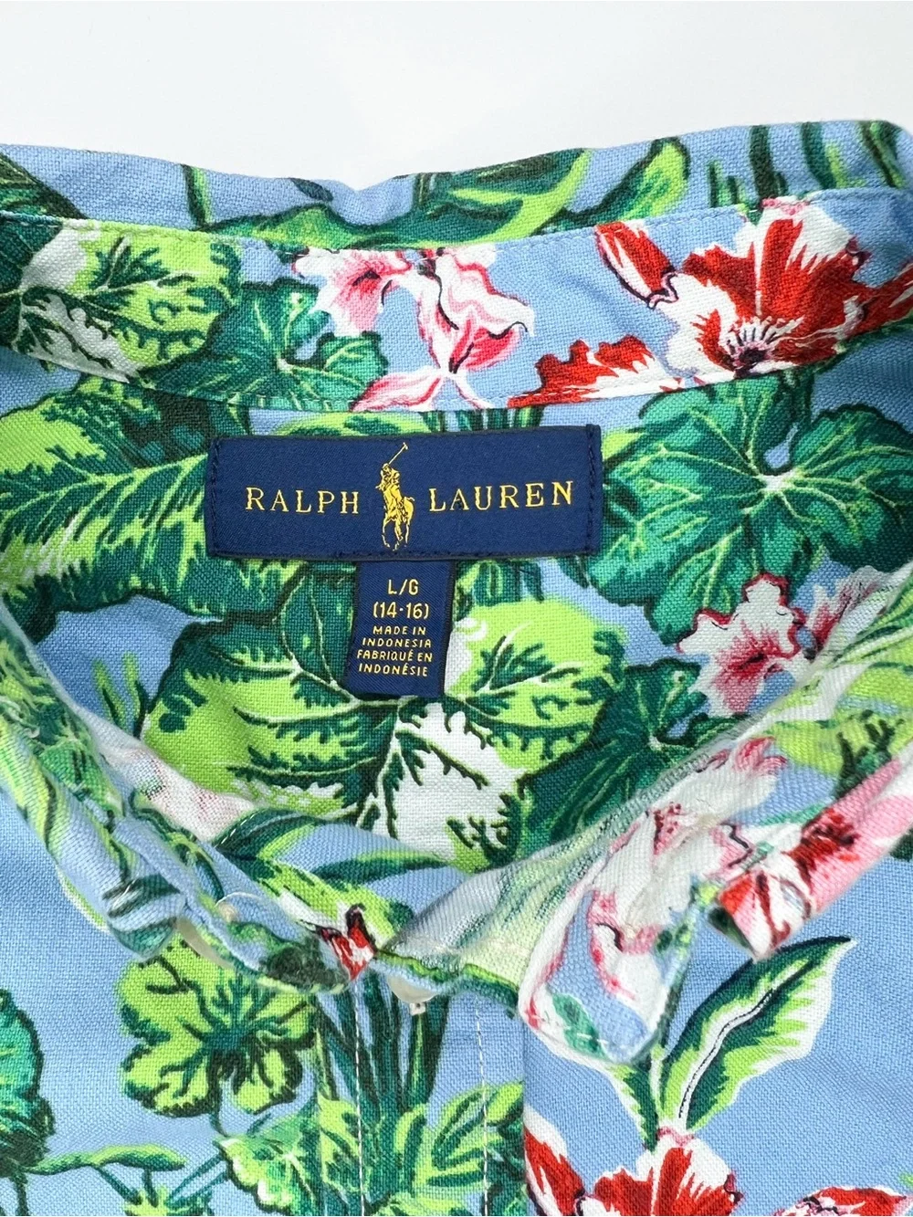 Ralph Lauren Boys Tropical Button Down Oxford Shirt Long Sleeve size Large 14-16